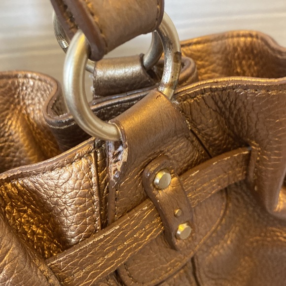 VGUC. Sigrid Olsen Brown/Bronze leather shoulder bag/drawstring bag. - Picture 9 of 16